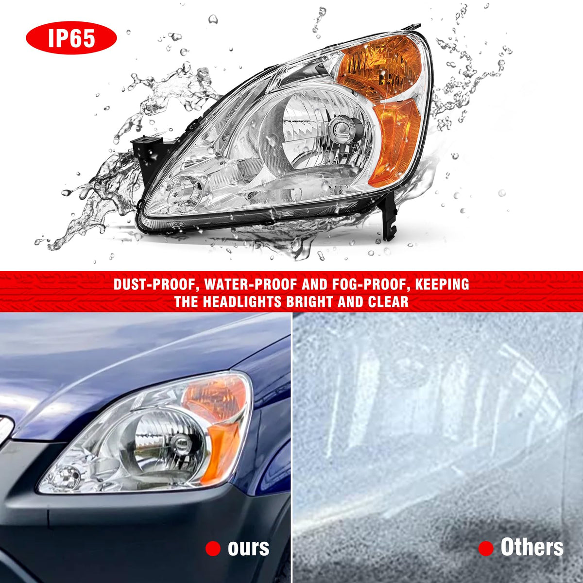 Headlamp Assembly with Chrome Housing Amber Reflector Driver and Passenger Sides X28374