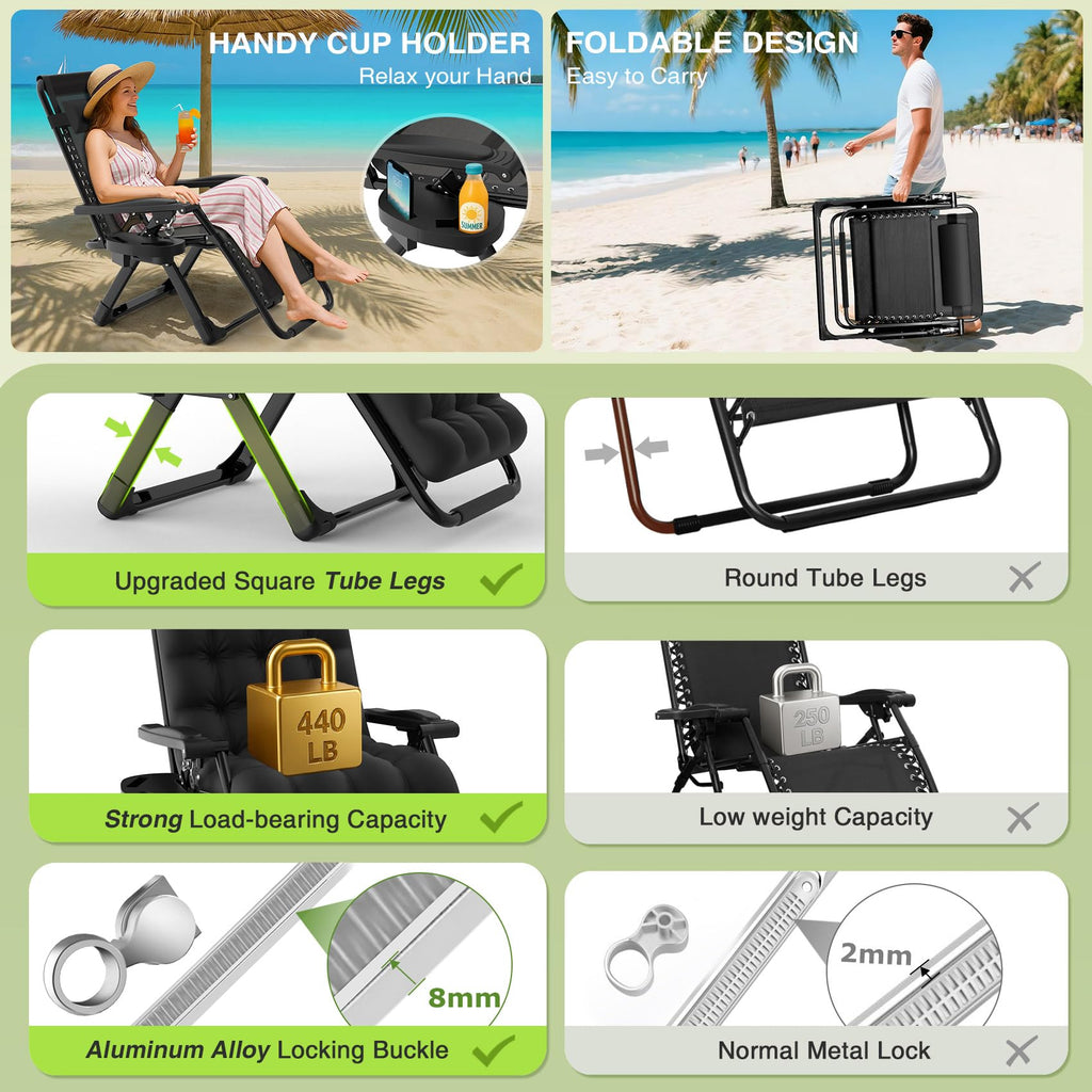 Zero Gravity Reclining Camping Chair Set of 2 with Cushion G8470