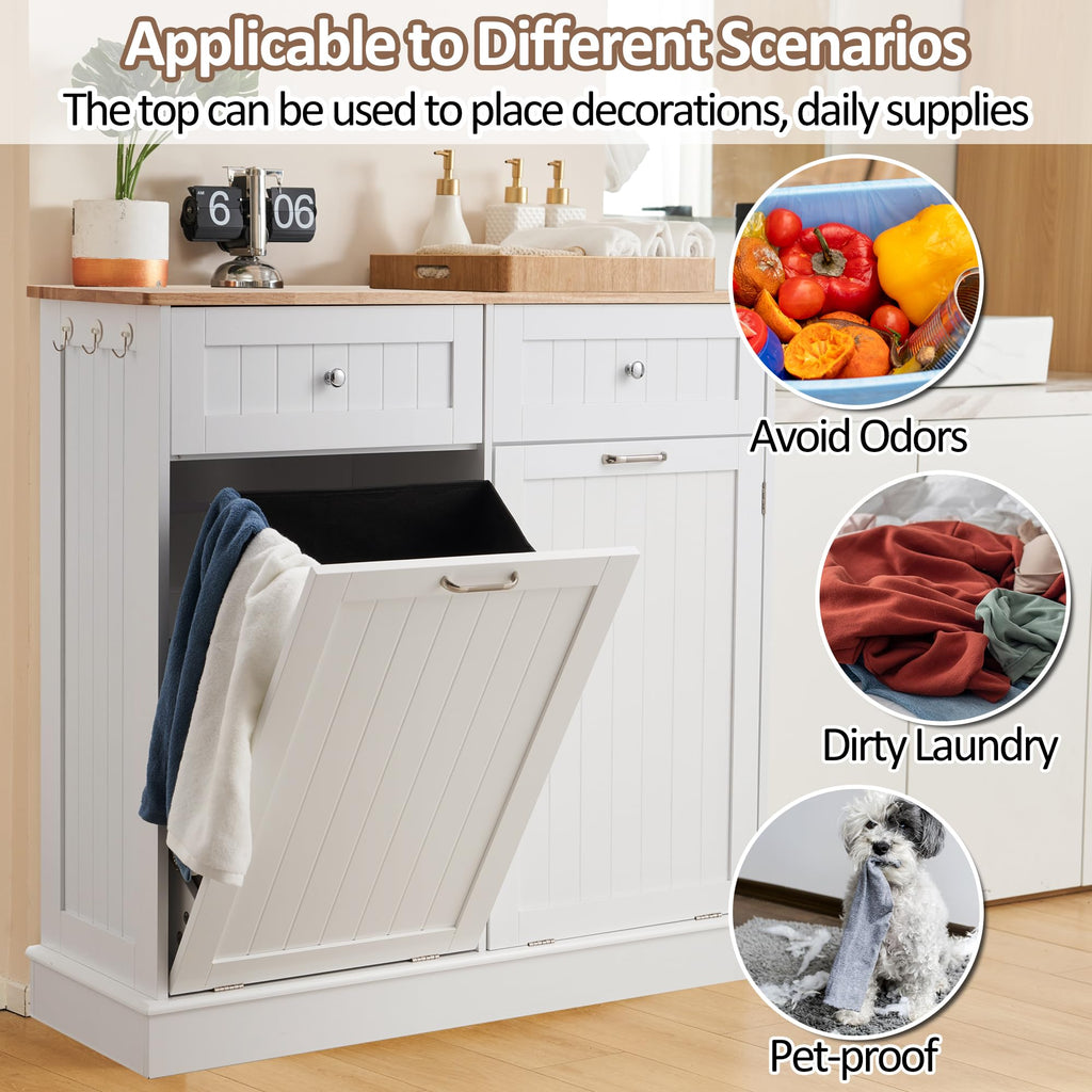 White 2x13 Gallons Tilt Out Trash Can Cabinet Y680600