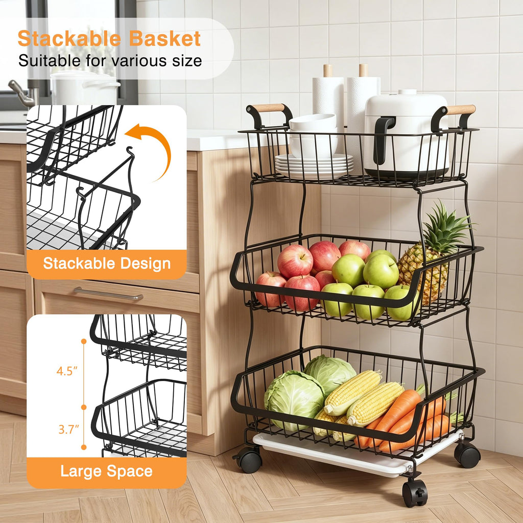 3-Tier Fruit Basket with Wheels L797