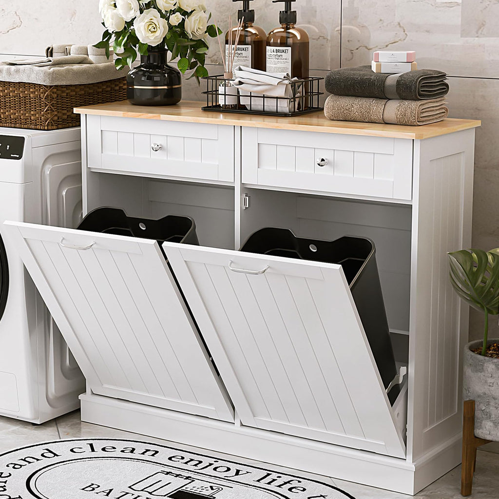 White 2x13 Gallons Tilt Out Trash Can Cabinet Y680600
