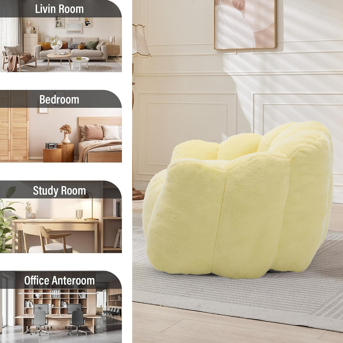 Floral Shaped Faux Fur Bean Bag Chair V5796