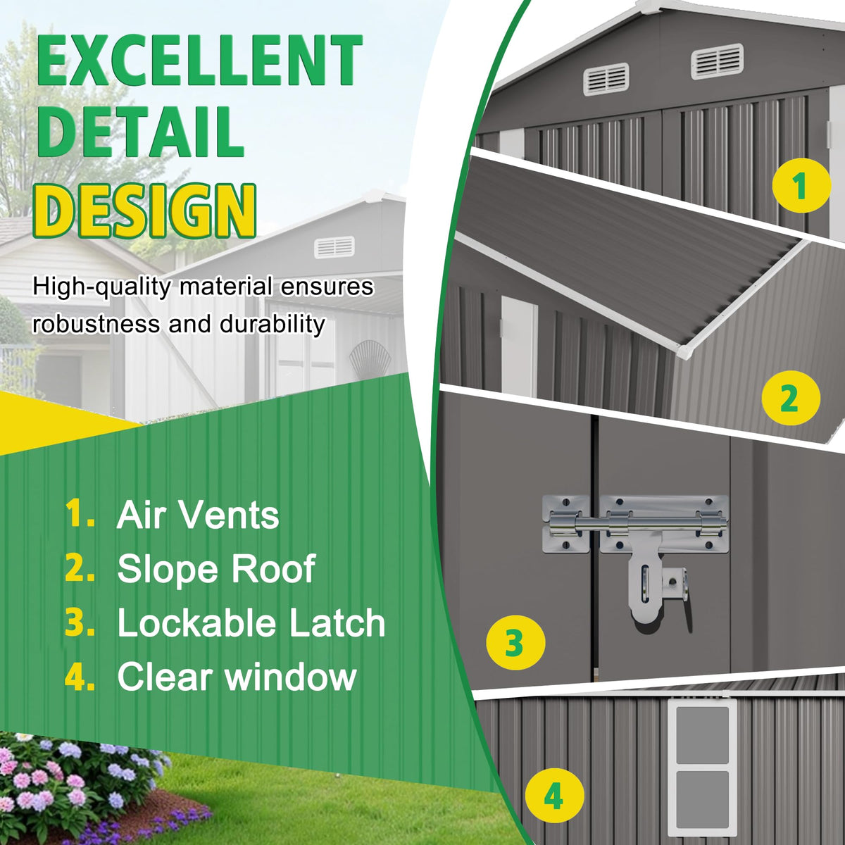 10x12 FT Grey Metal Storage Shed with Double Doors Q3942