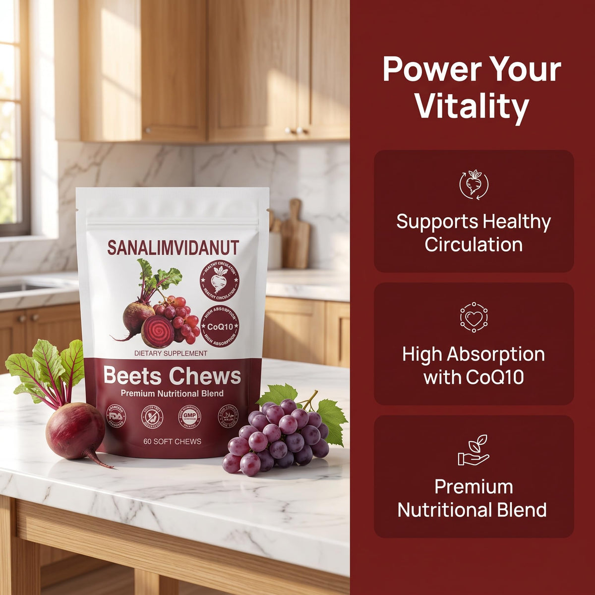 Beets Chews Dietary Supplement, 60 Count Q4133