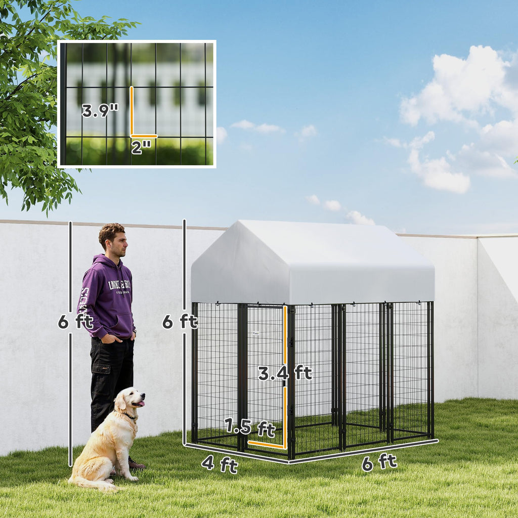 Outdoor Dog Kennel with Roof, 6' x 4' x 6' Heavy Duty Welded Wire Dog Playpen Enclosure G49220