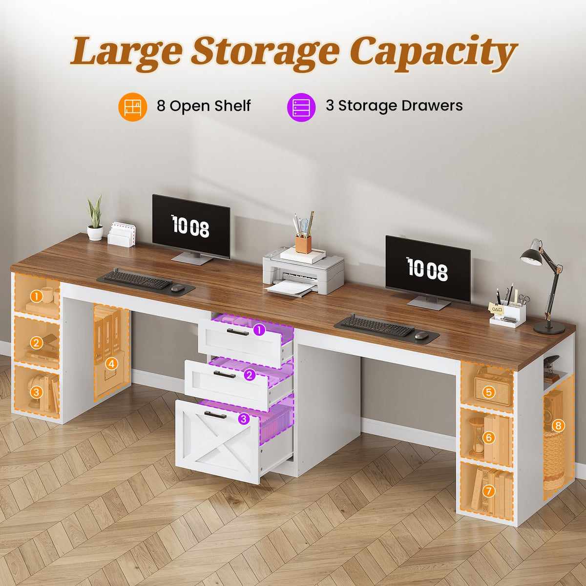 96.5" 2 Person Computer Desk with Storage Drawers O650924