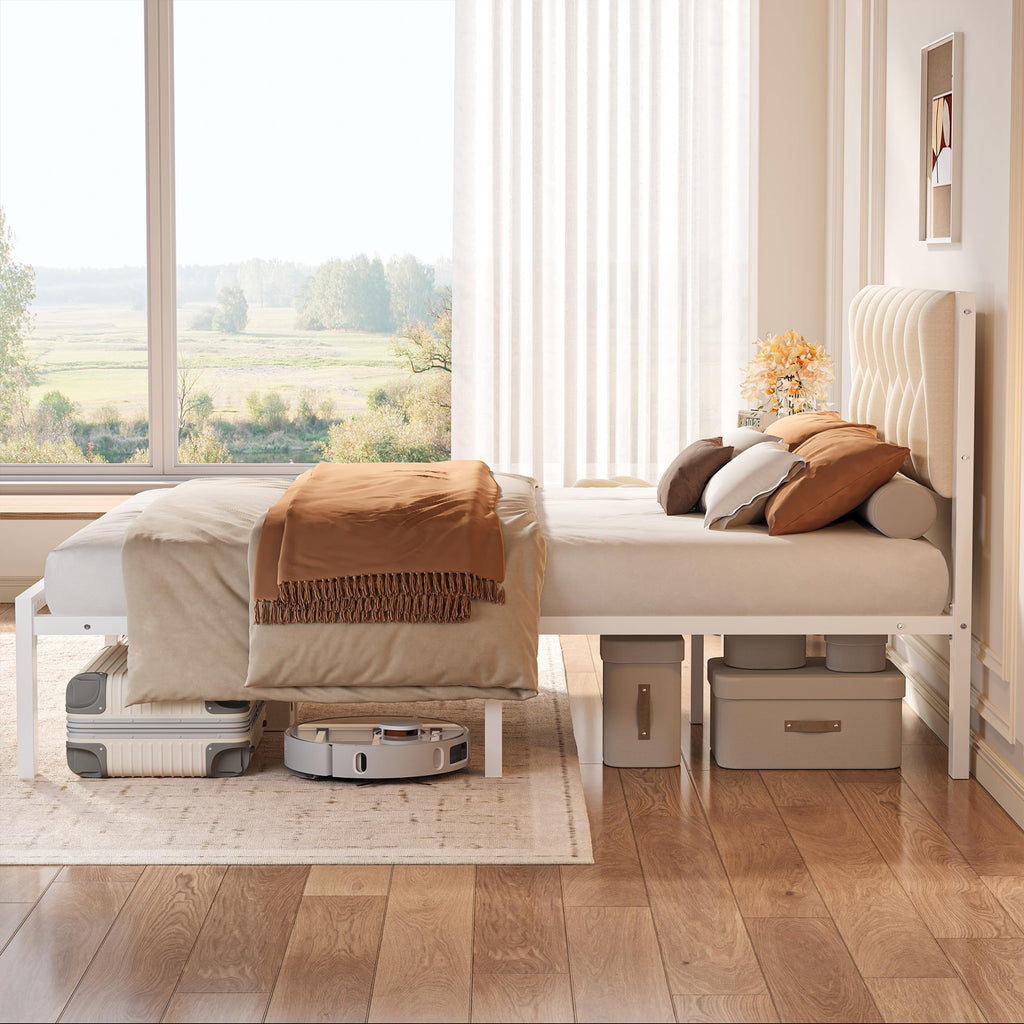Full Size Upholstered Bed Frame with Tufted Headboard T77381