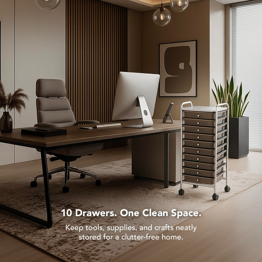 10 Drawer Rolling Storage Cart with Black Drawers T54372