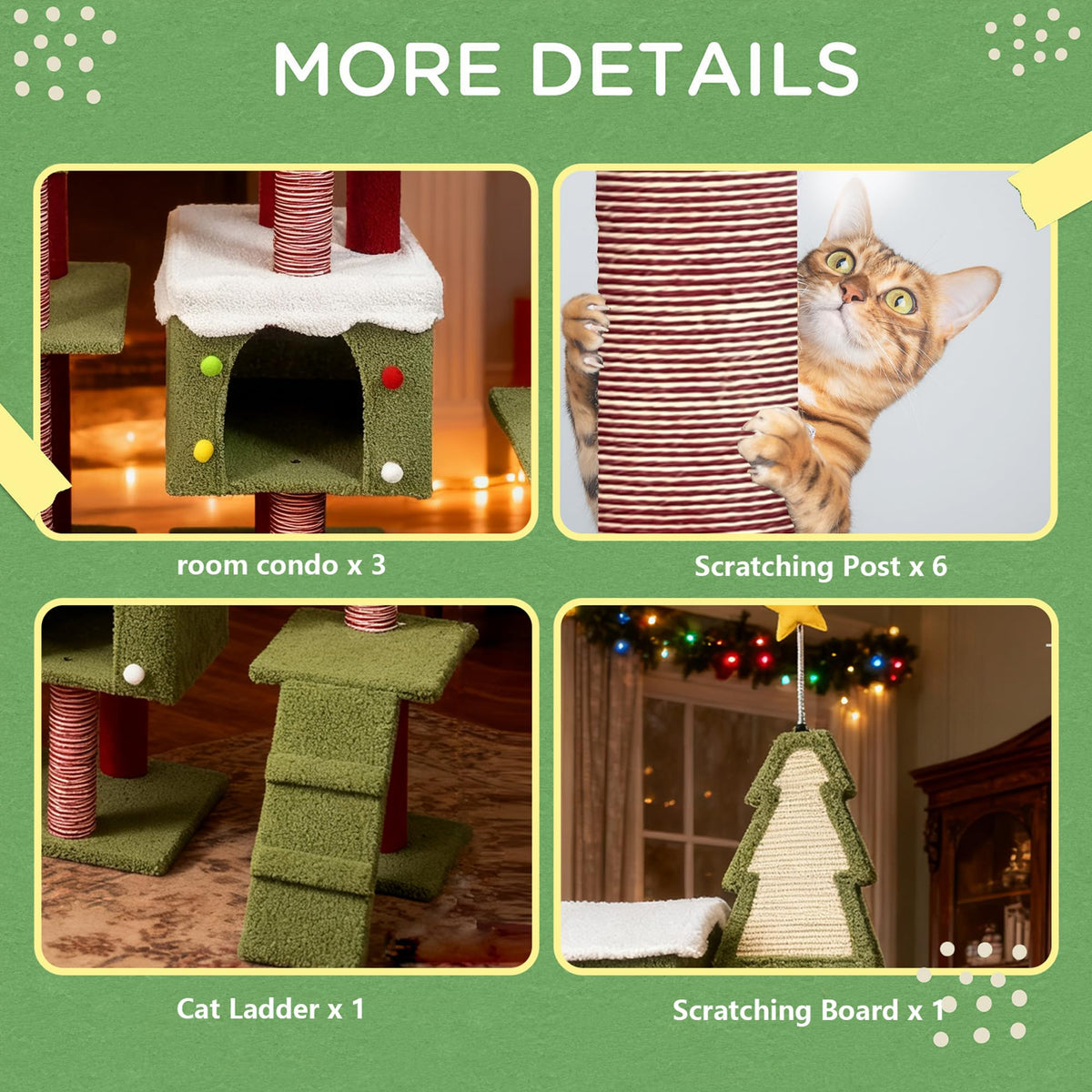 70 Inch Tall Multi Level Cat Tree with 2 Condos D7965