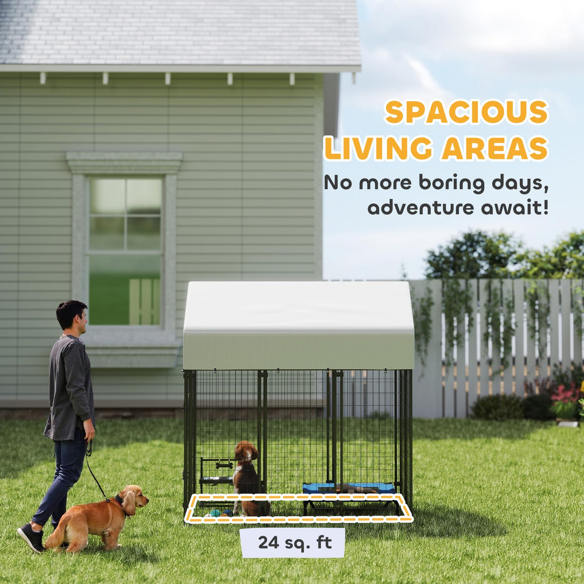 Outdoor Dog Kennel with Roof, 6' x 4' x 6' Heavy Duty Welded Wire Dog Playpen Enclosure G49220