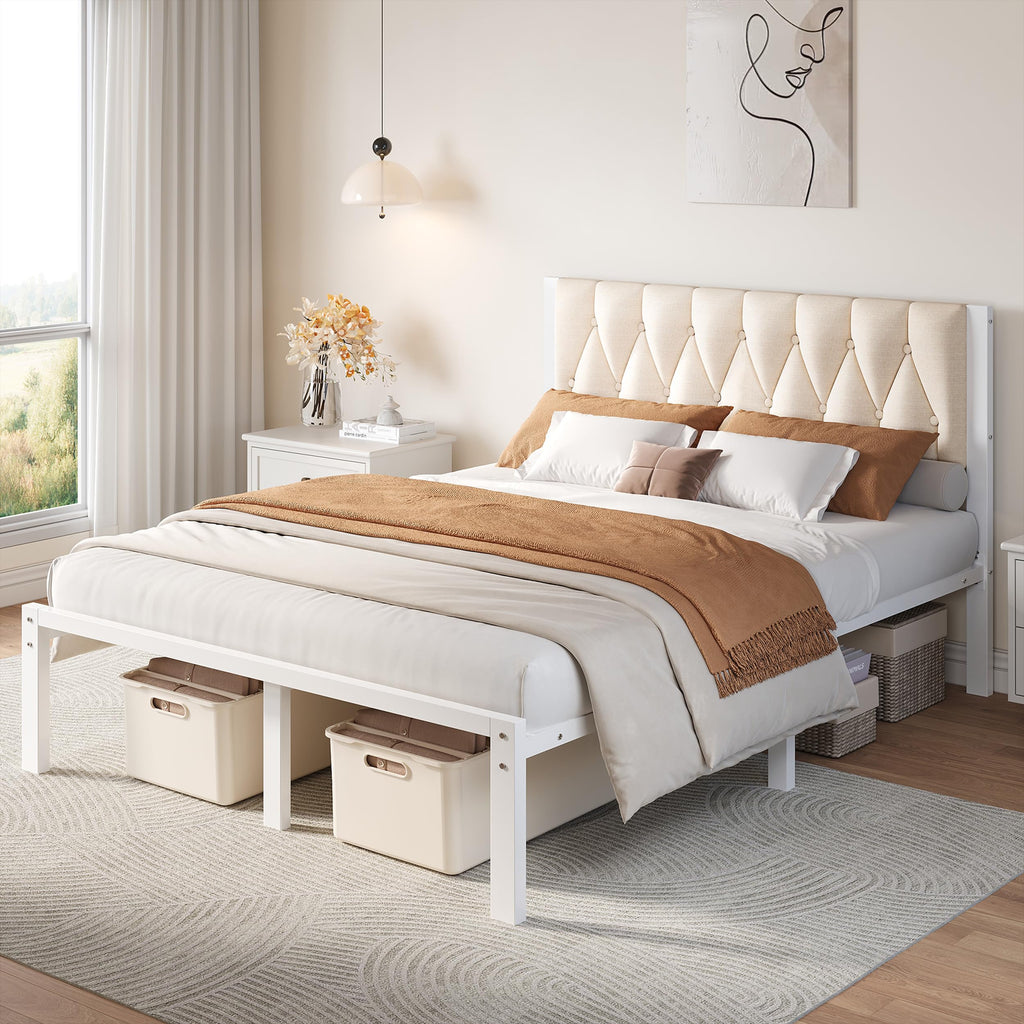 Full Size Upholstered Bed Frame with Tufted Headboard T77381