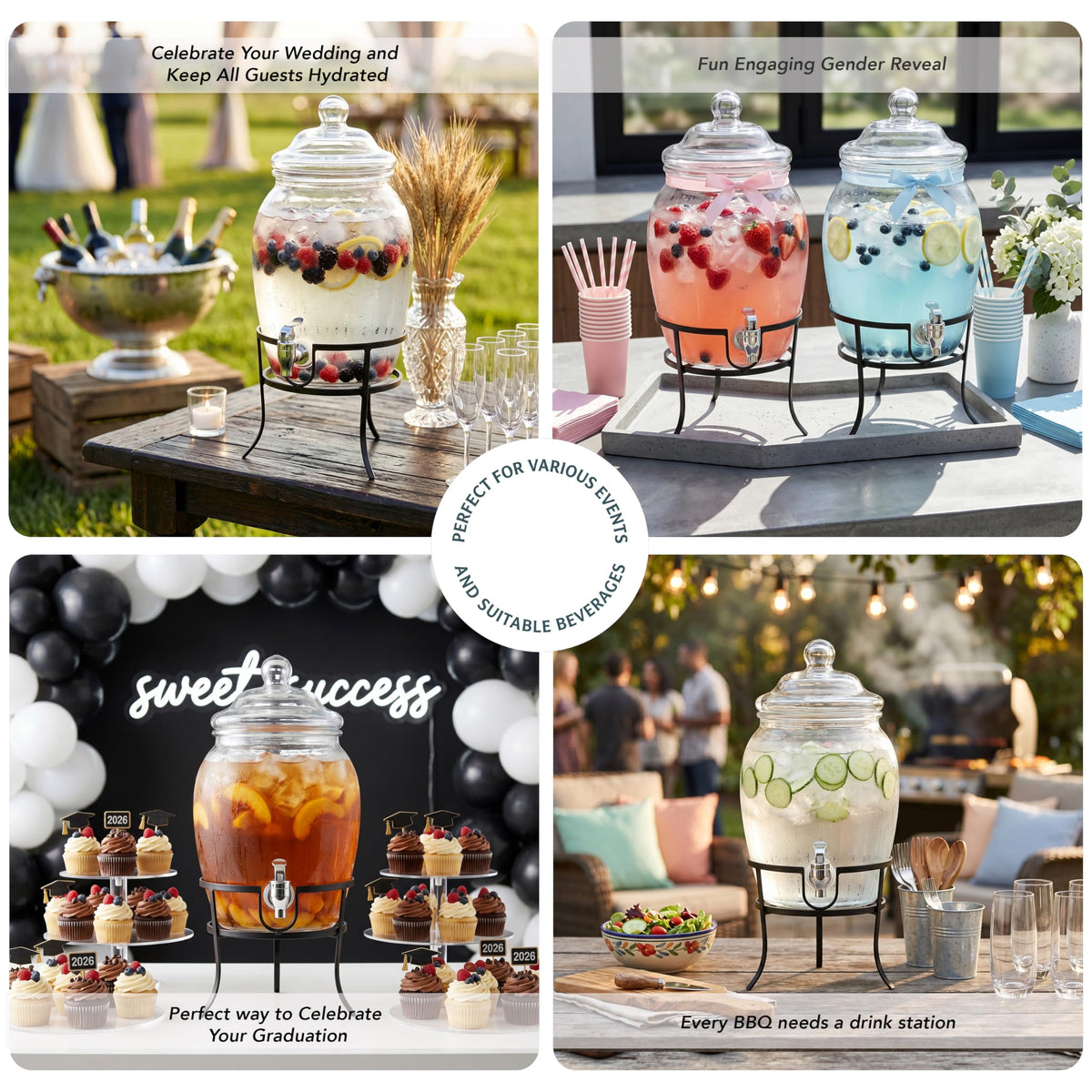 Glass Beverage Dispenser with Metal Stand 2 Gal F56891