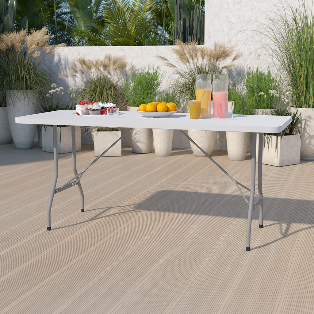 6-Foot Granite White Plastic Folding Table R19306