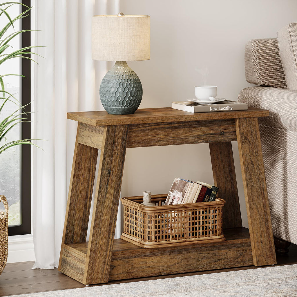 Wood End Table with 2 Storage Shelves R6037