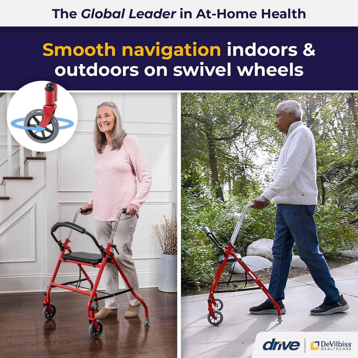 Foldable Rollator Walker with Seat, Red, 1 Count K8058