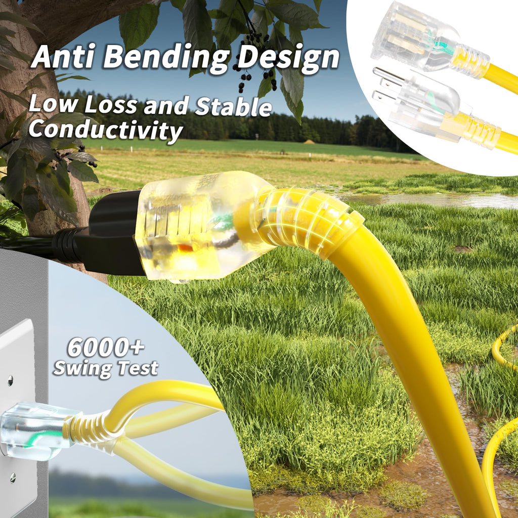 100ft 10 Gauge Waterproof Outdoor Extension Cord Yellow S782556