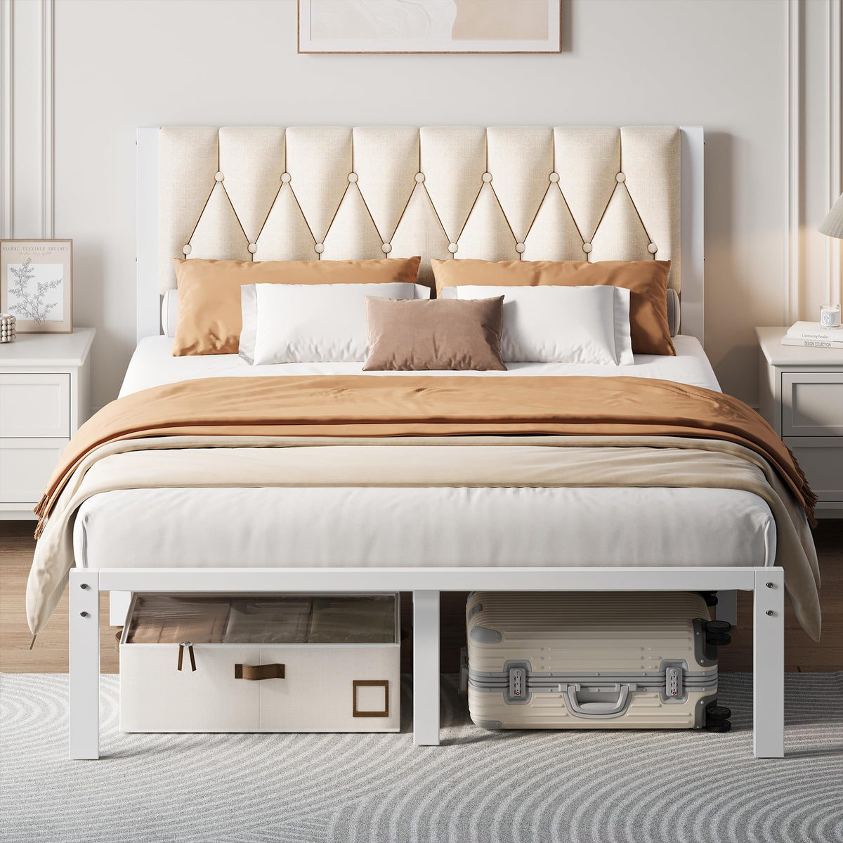 Full Size Upholstered Bed Frame with Tufted Headboard T77381