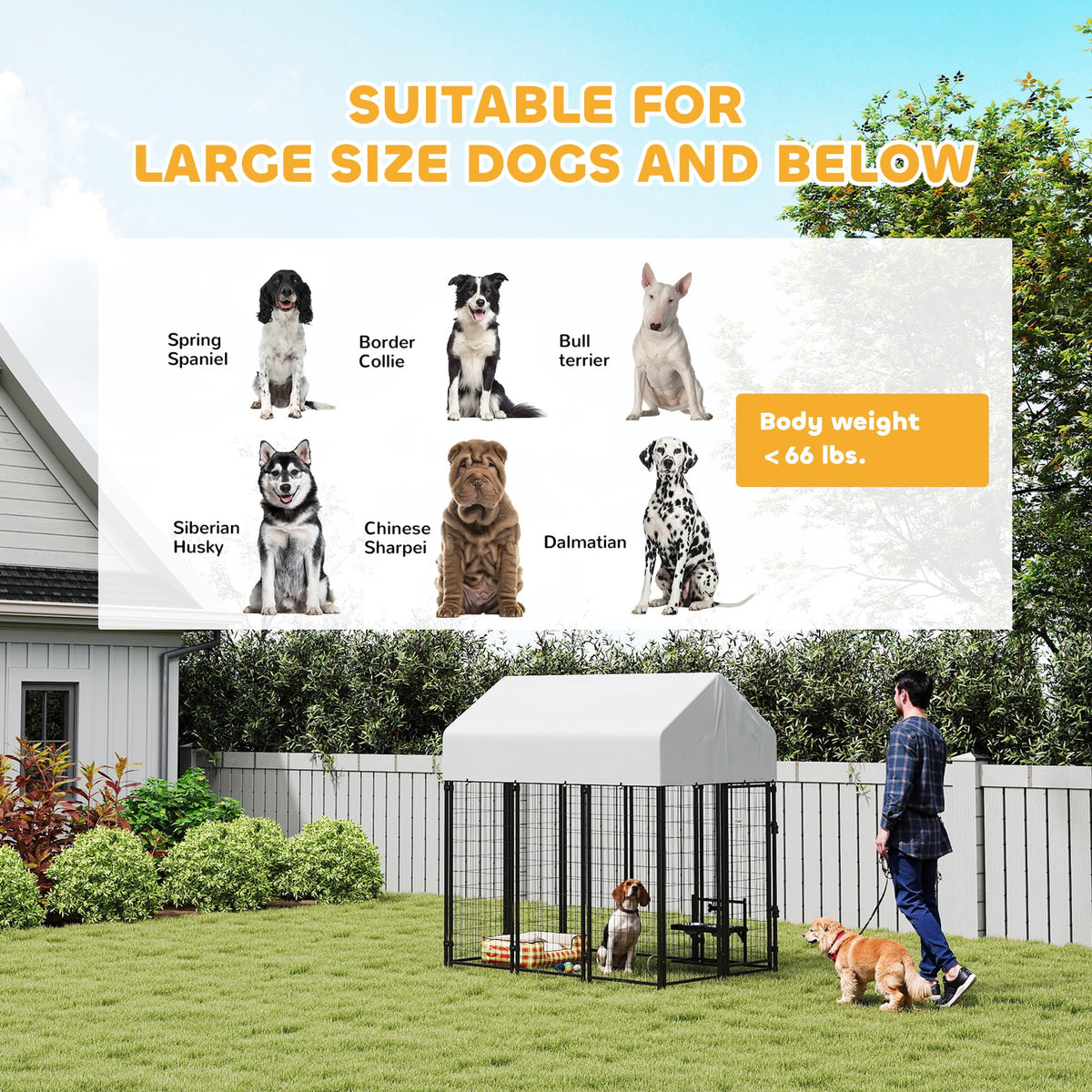 Outdoor Dog Kennel with Roof, 6' x 4' x 6' Heavy Duty Welded Wire Dog Playpen Enclosure G49220