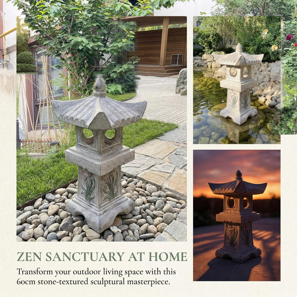 Solar-Powered LED Asian Orchid Pagoda Statue I80087