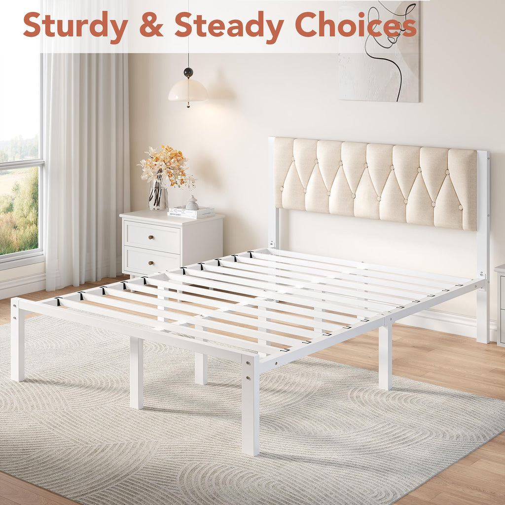 Full Size Upholstered Bed Frame with Tufted Headboard T77381
