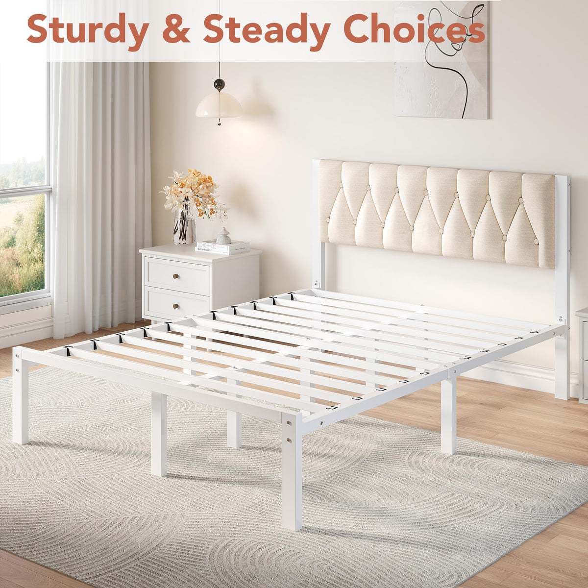 Full Size Upholstered Bed Frame with Tufted Headboard T77381