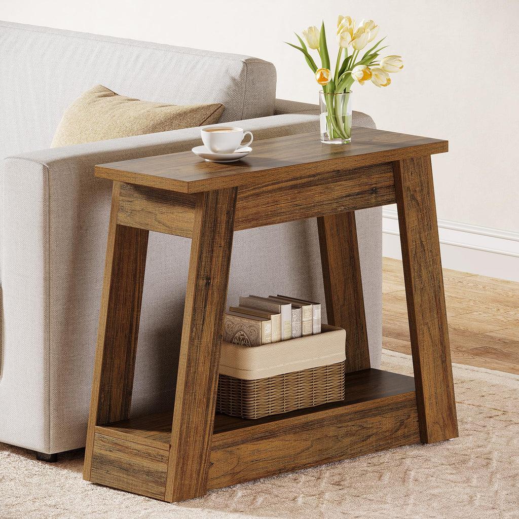 Wood End Table with 2 Storage Shelves R6037