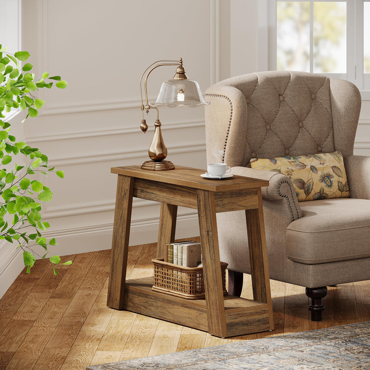Wood End Table with 2 Storage Shelves R6037