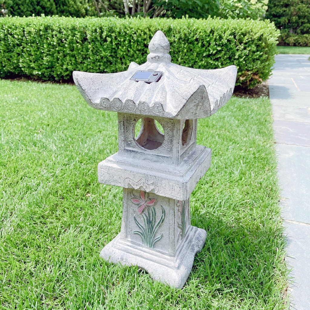 Solar-Powered LED Asian Orchid Pagoda Statue I80087