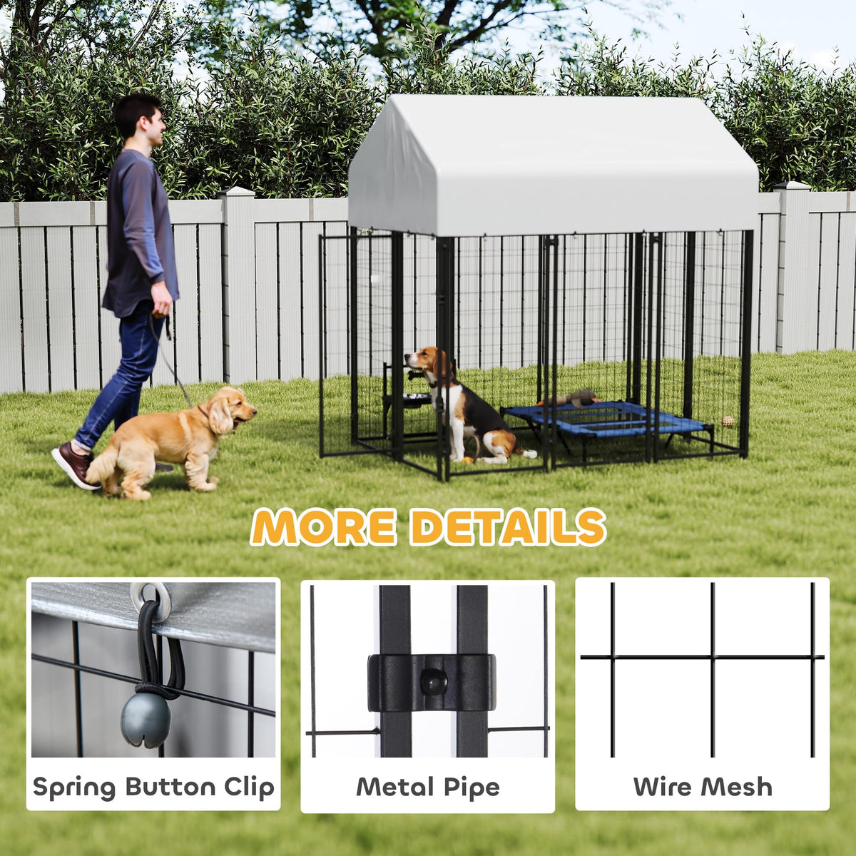 Outdoor Dog Kennel with Roof, 6' x 4' x 6' Heavy Duty Welded Wire Dog Playpen Enclosure G49220
