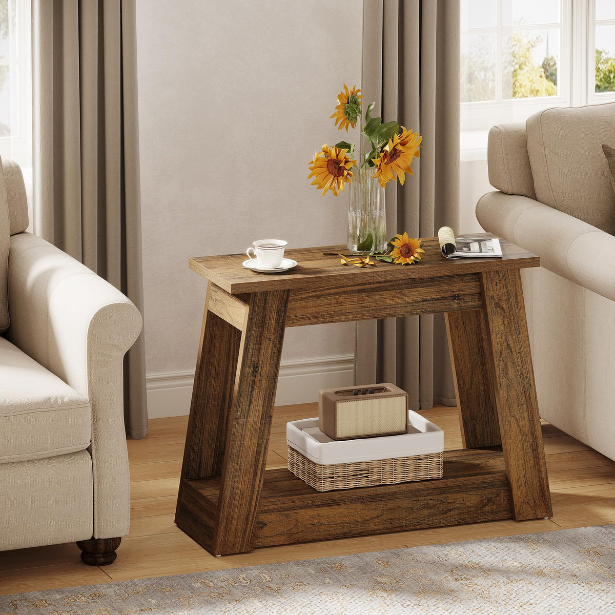 Wood End Table with 2 Storage Shelves R6037