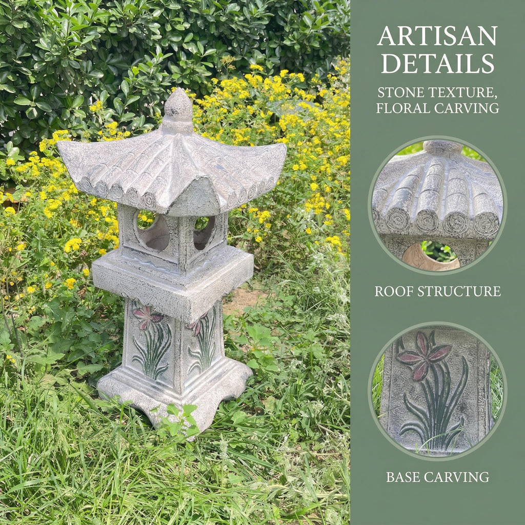 Solar-Powered LED Asian Orchid Pagoda Statue I80087
