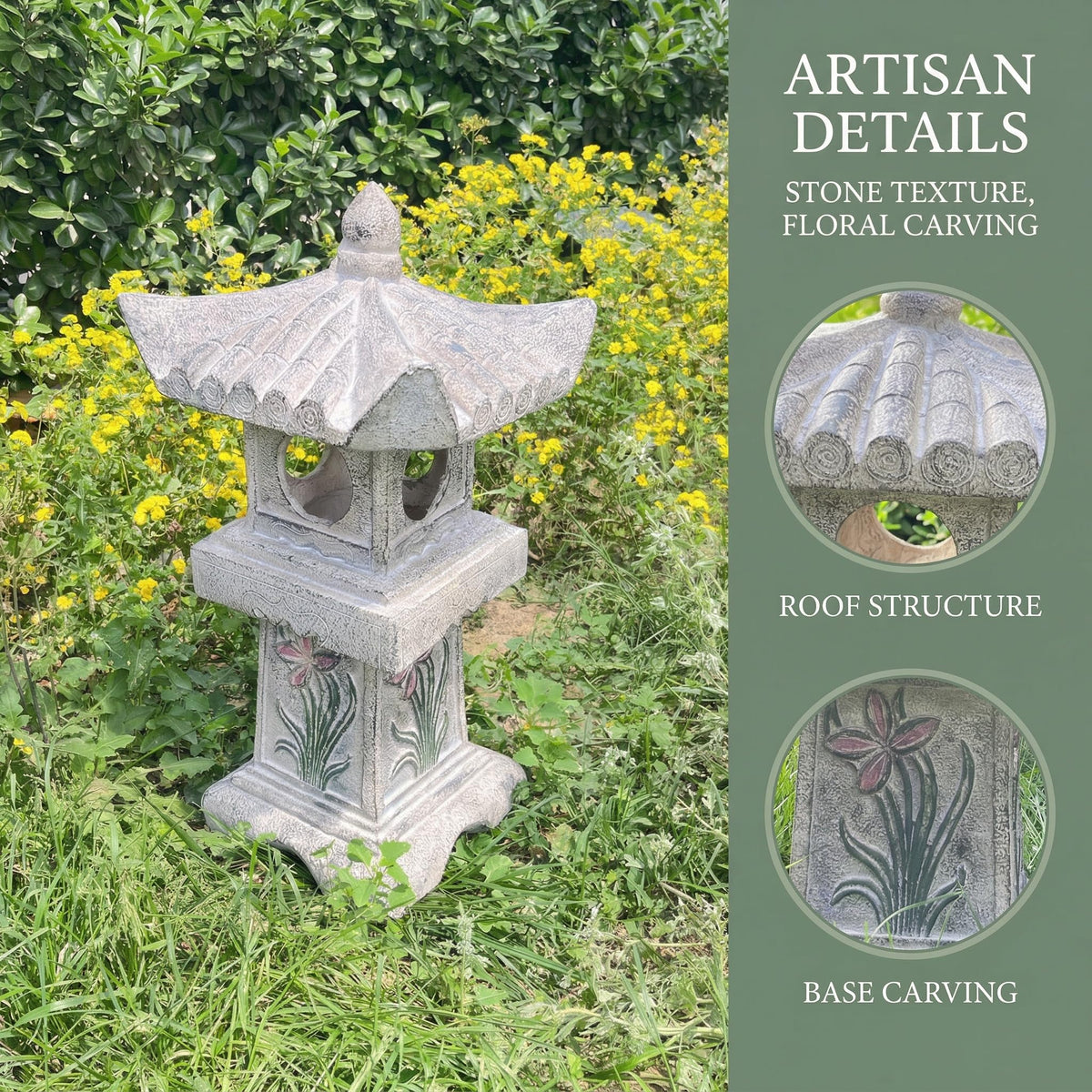 Solar-Powered LED Asian Orchid Pagoda Statue I80087
