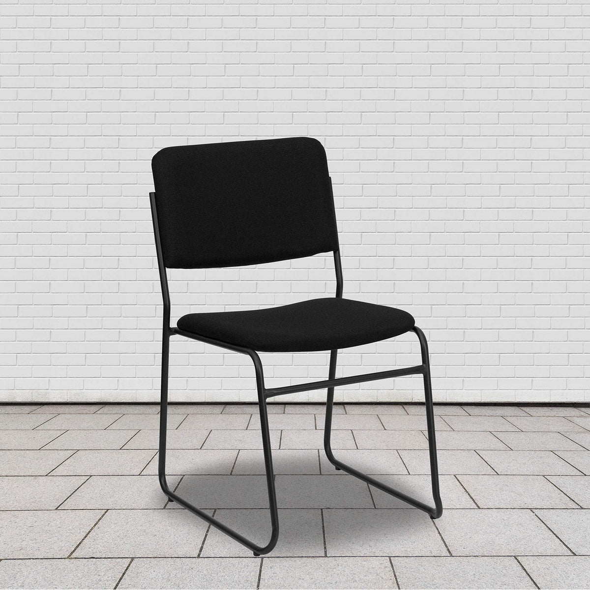 Black Fabric Stackable Chair with Sled Base E4519