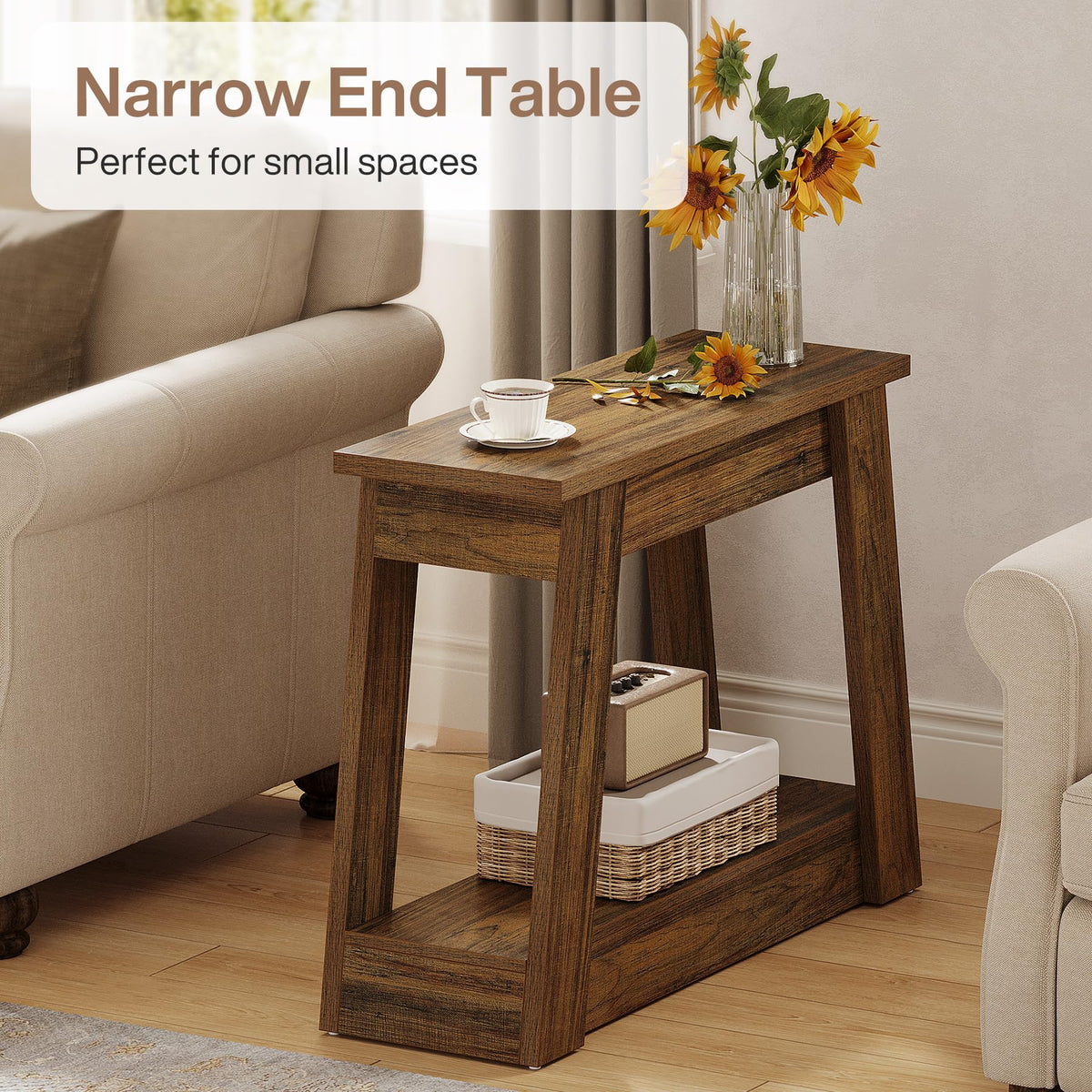 Wood End Table with 2 Storage Shelves R6037